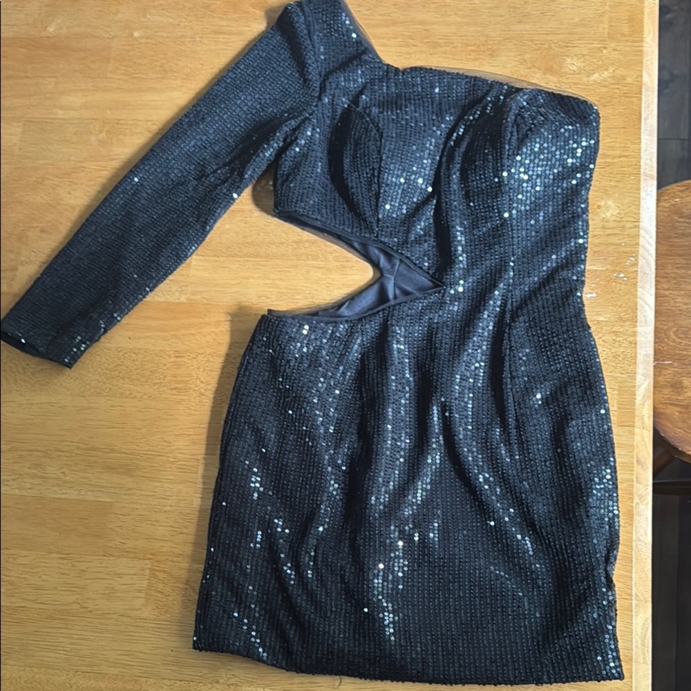 Short Black One Arm Sequin Dress